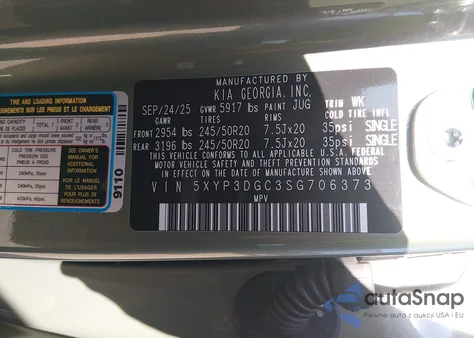 2025 Kia Telluride Ex X-Line z USA, uszkodzony, nr VIN 5XYP3DGC3SG706373